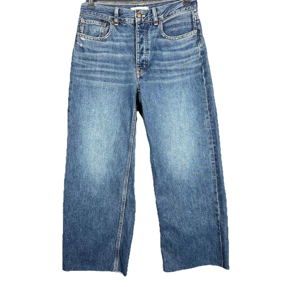 Madewell Jeans Low Slung Baggy Crop Jeans Medium Wash Raw Hem Denim Sz 25